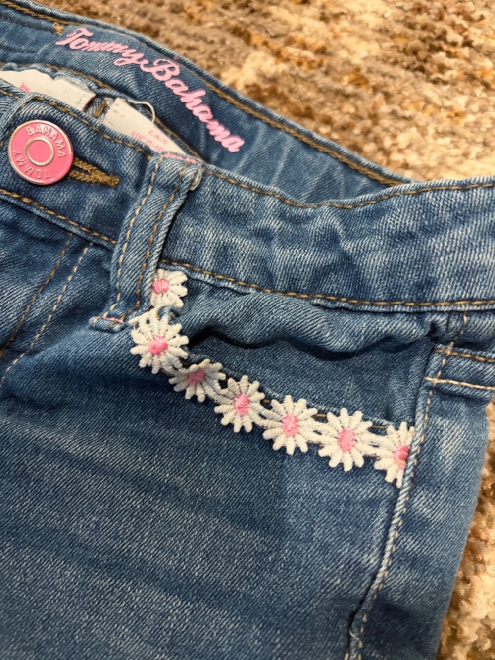 Tommy Bahama Girls' Denim Shorts with Pink Logo Detail - Blue size 5 - Picture 2 of 3